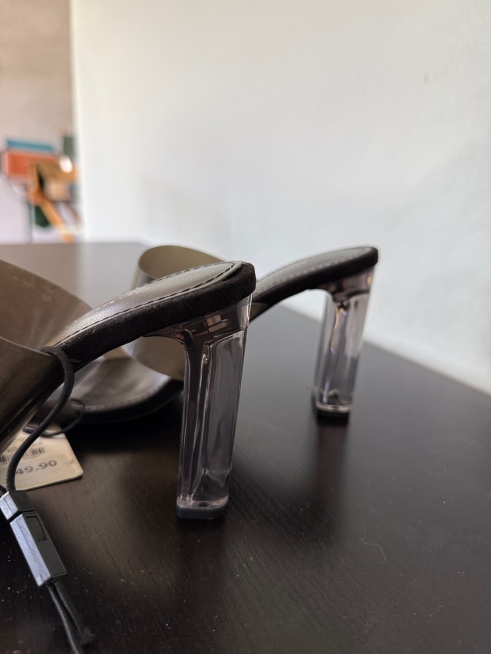 Zara Clear Heel Black Mule Sandals Size 38 NWT